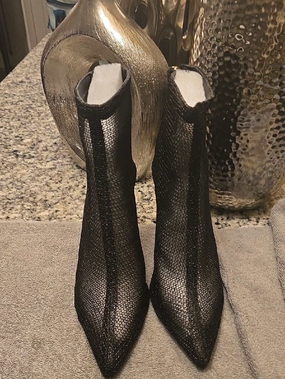 SO Black Mesh Pointed Toe Ankle Booties